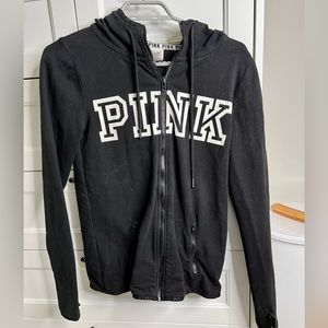 Victoria’s Secret PINK black zip up with thumb holes logo